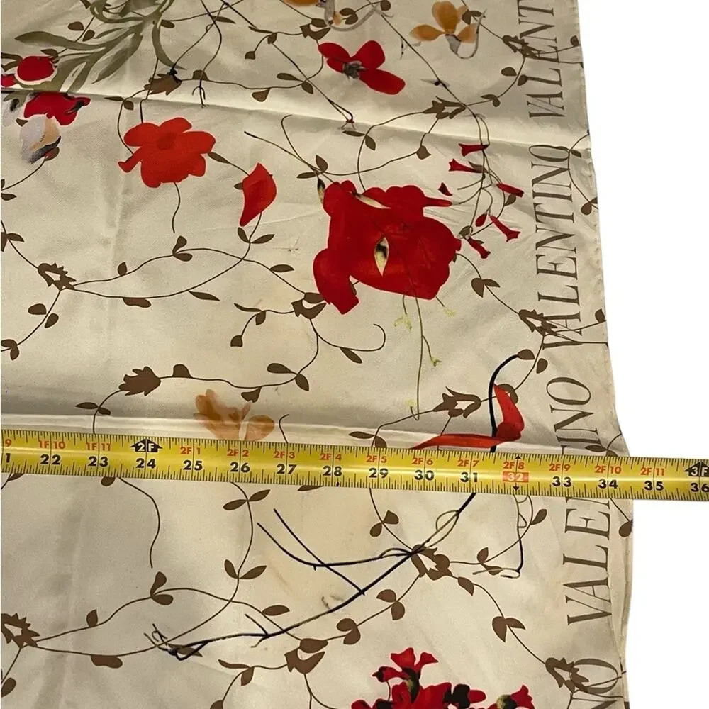 Valentino Silk Scarf - Vibrant Red and Cream Floral